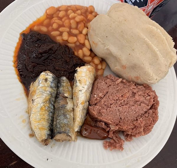 Ga kenkey served with corned beef