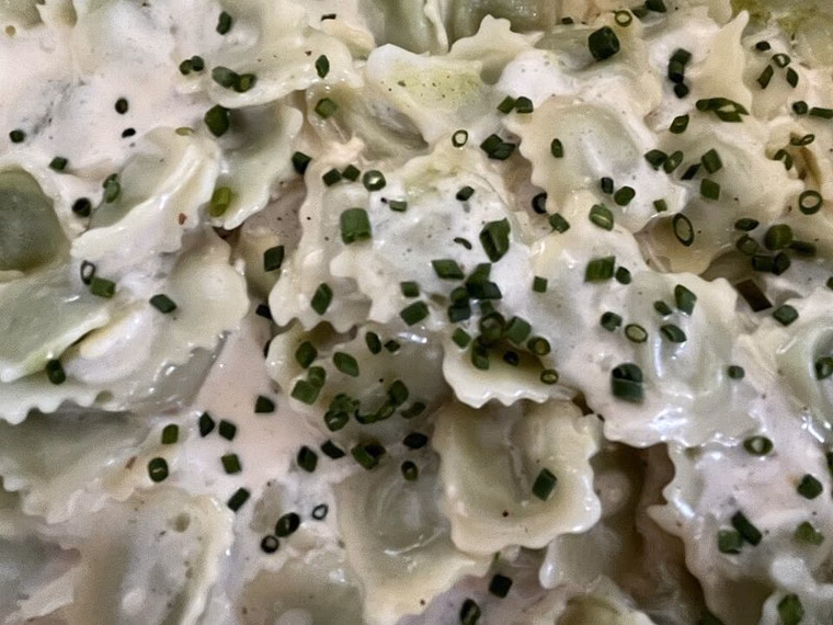 Ravioles du Dauphiné in Saint-Marcellin cream sauce with chives